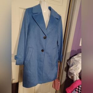 Sam Edelman Wool Blend Over Coat Womens 14 Sky Blue Long Trench Pea Jacket Heavy